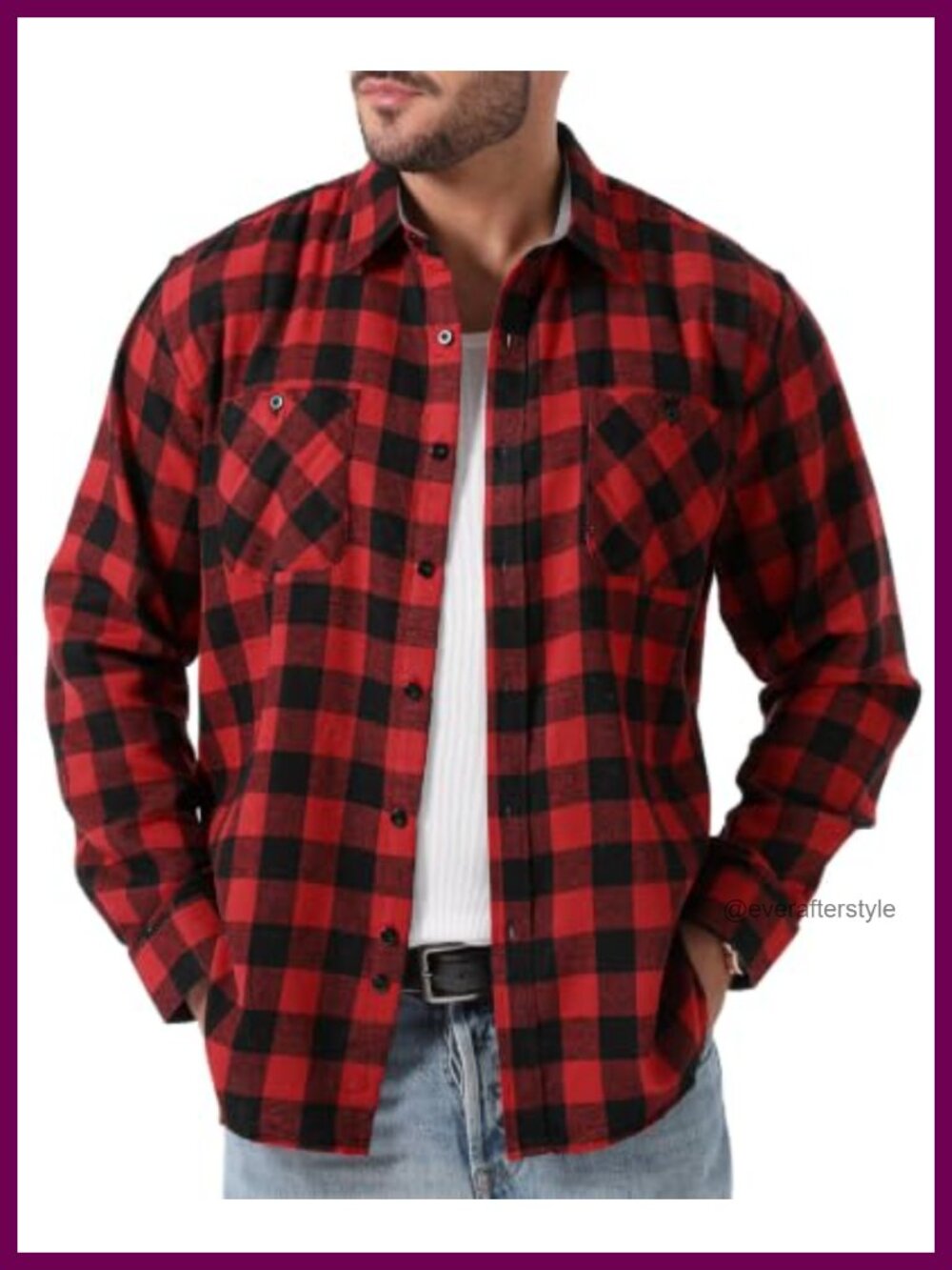 Men's Flannel Plaid Long Sleeve Button Down Shirt with Pockets Casual